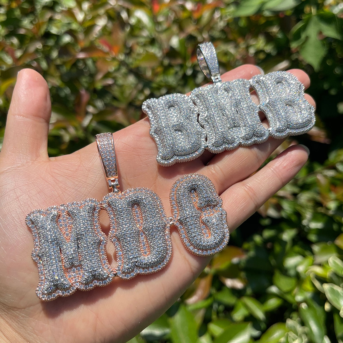Top Over Layer Medium Sized Iced Out Personalized Custom Name Necklace Pendant