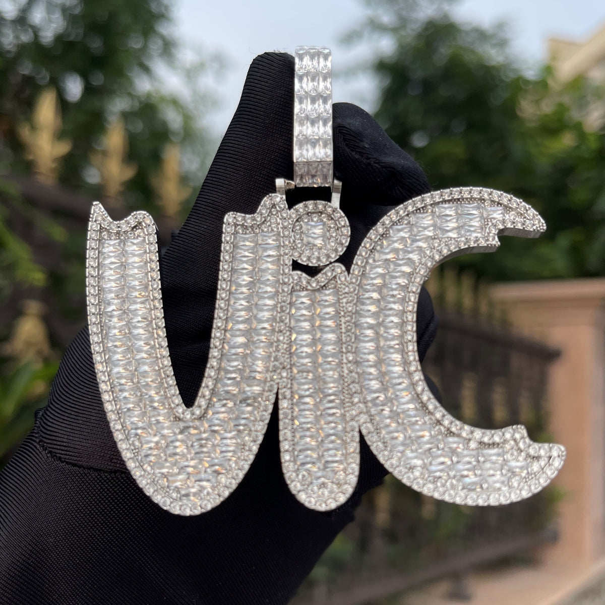 Baguette Impression Iced Out Personalized Custom Name Necklace Pendant