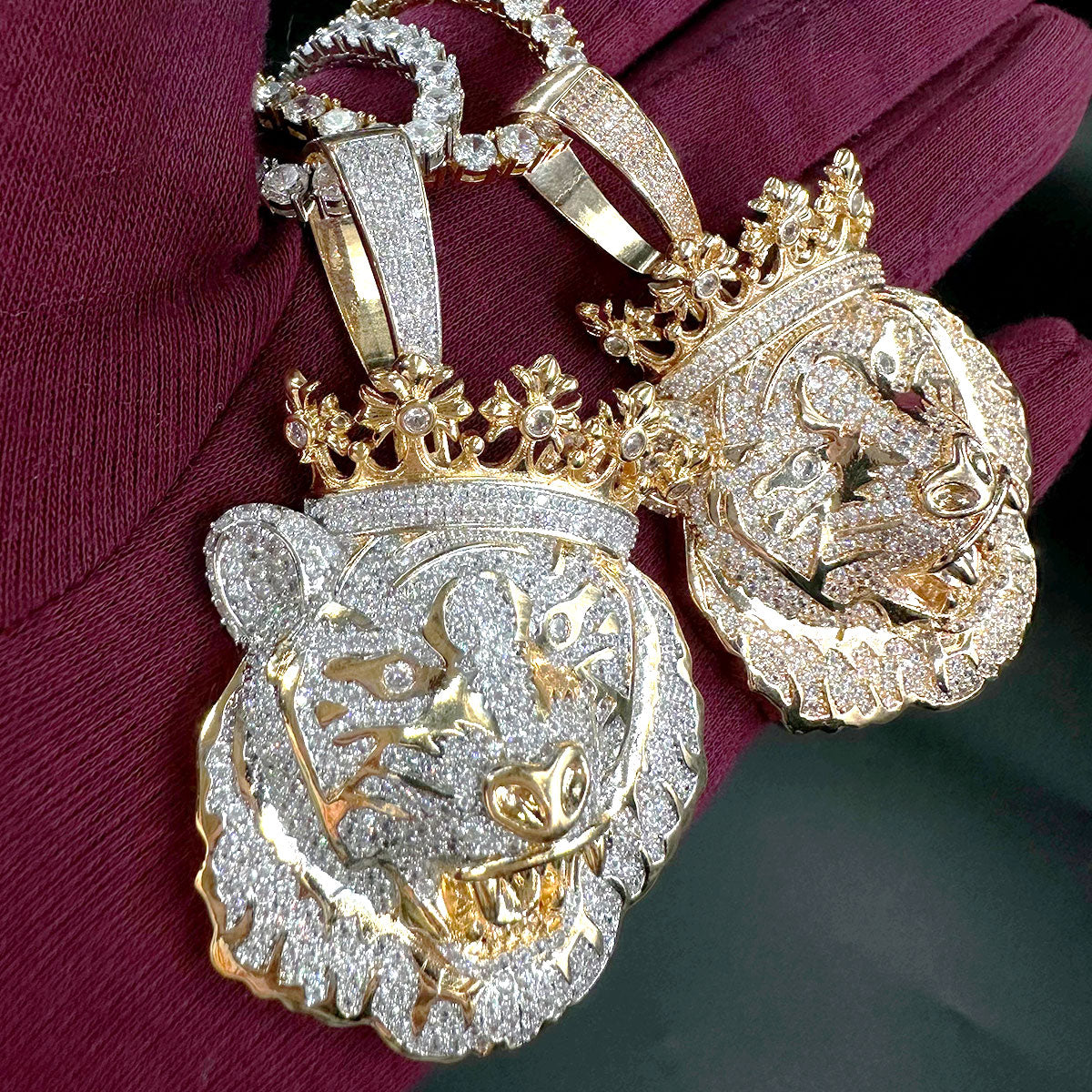 Crowned Tiger Iced Out Diamond Pendant Necklace