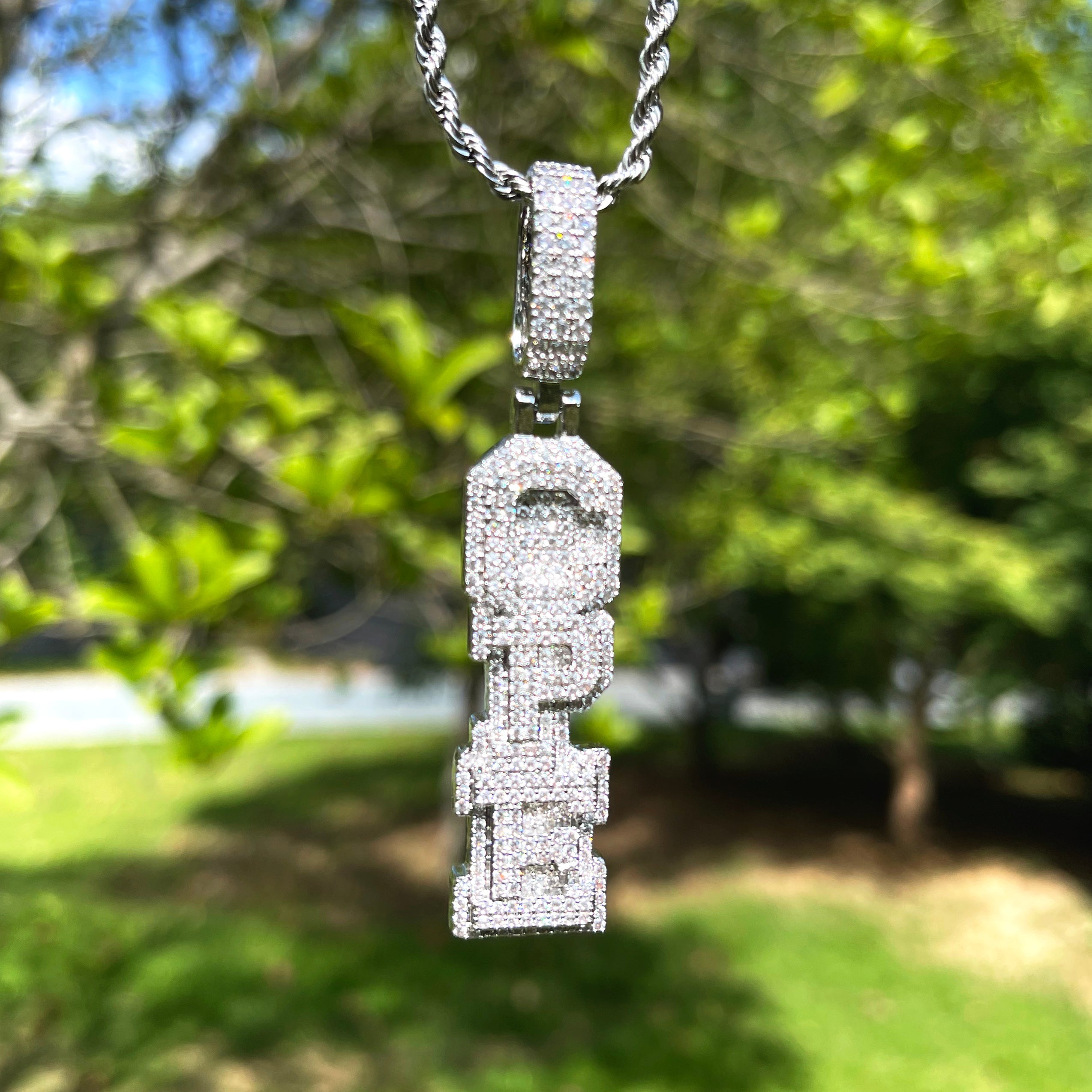 Stacked Letters Iced Out Personalized Custom Name Necklace Pendant