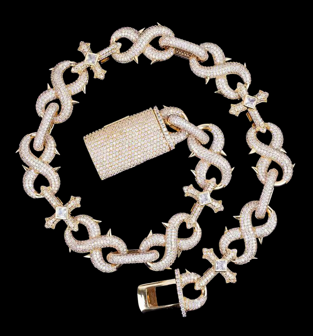 18MM Cross and Infinity Link Iced Out Diamond Necklace Chain