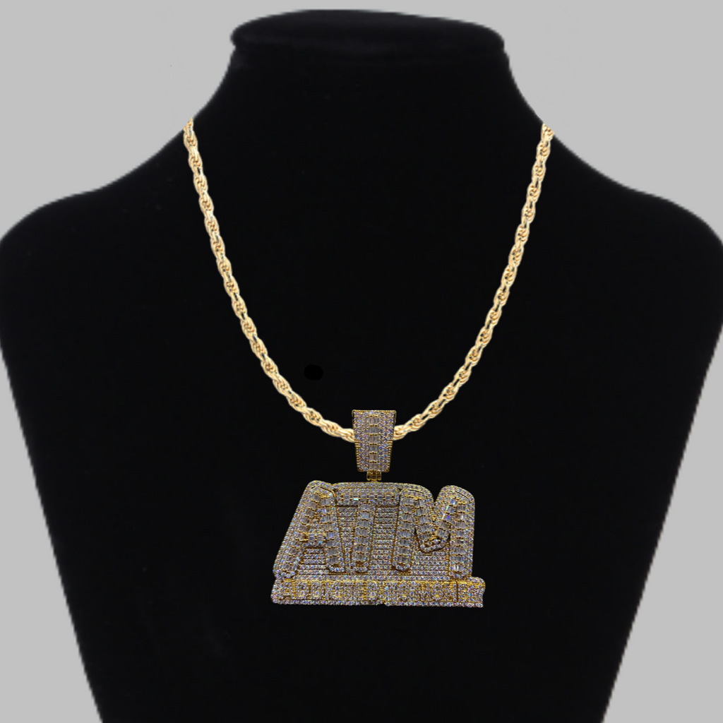 ATM Addicted To Money Iced Out Letter Diamond Pendant Necklace