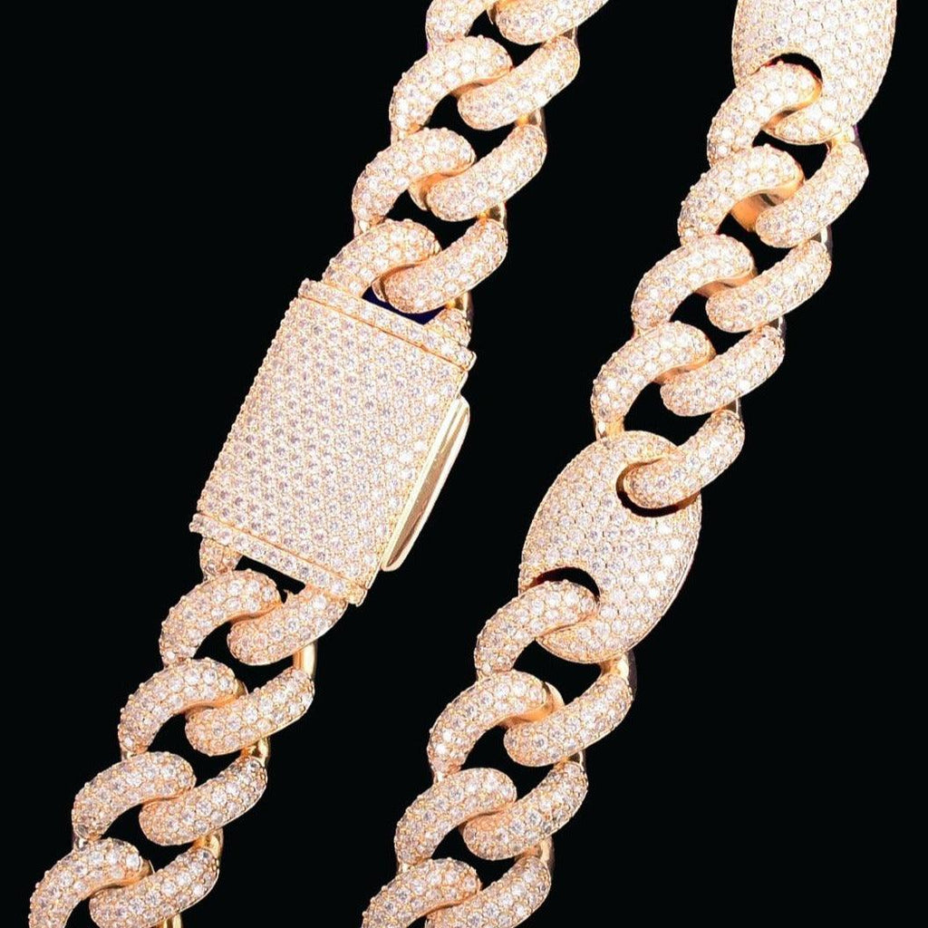 12-18MM Miami Cuban Bean Link Iced Out Diamond Necklace Chain